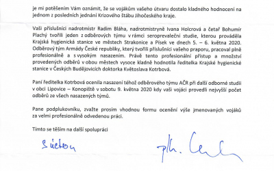Děkovný dopis od ředitele KVV České Budějovice